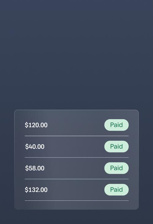 A list of transactions with statuses as "paid."